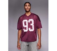 ASOS DESIGN - T-shirt oversize squadrata bordeaux con grafica sportiva in airtex con spalle scivolate e scollo a V-Rosso XL