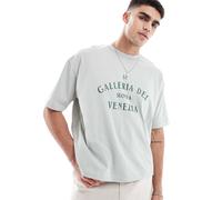 ASOS DESIGN - T-shirt oversize squadrata grigia con stampa grafica di città-Verde 4XL