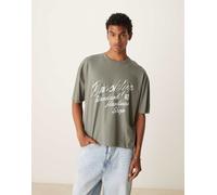ASOS DESIGN - T-shirt oversize squadrata kaki con grafica di città-Verde 4XL