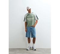 ASOS DESIGN - T-shirt oversize squadrata verde con pannelli cut and sew e grafica a tema calcistico XL