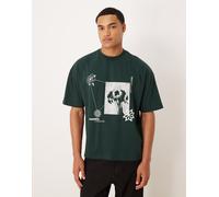 ASOS DESIGN - T-shirt oversize squadrata verde scuro con stampa a fiori M