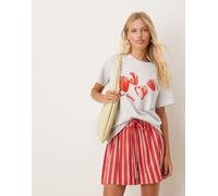 ASOS DESIGN - T-shirt regular fit color ghiaccio mélange con stampa di fragole-Grigio L