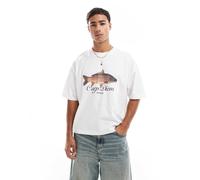 ASOS DESIGN - T-shirt squadrata oversize bianca con grafica stile cartoon-Bianco L