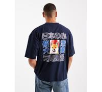 ASOS DESIGN - T-shirt squadrata oversize blu navy con grafica con shiba inu M