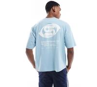 ASOS DESIGN - T-shirt squadrata oversize blu pietra con grafiche di strade S