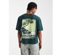 ASOS DESIGN - T-shirt squadrata oversize color verde scuro con grafica di bonsai 2XL