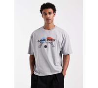 ASOS DESIGN - T-shirt squadrata oversize grigio mélange con scritta L