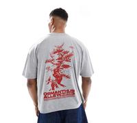 ASOS DESIGN - T-shirt squadrata oversize grigio mélange con stampa di bonsai L
