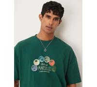 ASOS DESIGn - T-shirt squadrata oversize in tessuto breatheMAX™ pesante verde con spalle scese e grafica estiva S
