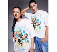 ASOS DESIGN - T-shirt squadrata oversize unisex bianca con stampa "University of California"-Bianco S