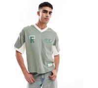 ASOS DESIGN - T-shirt squadrata oversize verde con spalle scivolate, grafiche sportive e pannelli cut and sew M