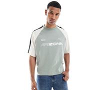 ASOS DESIGN - T-shirt squadrata oversize verde salvia con pannelli cut and sew e grafiche sportive-Multicolore 2XL