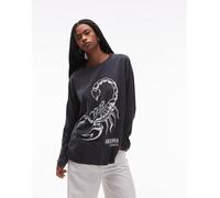 ASOS DESIGN - T-shirt stile skater oversize a maniche lunghe grigio antracite con grafica con scorpione-Nero M