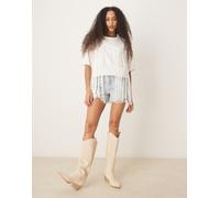 ASOS DESIGN - T-shirt taglio corto squadrata color crema con frange-Multicolore L