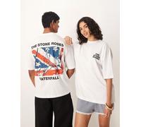 ASOS DESIGN - T-shirt unisex oversize bianca con stampa "The Stone Roses"-Bianco S