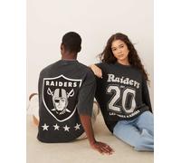 ASOS DESIGN - T-shirt unisex oversize color nero slavato con stampe NFL "Raiders" M