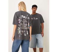ASOS DESIGN - T-shirt unisex oversize nero slavato con stampa Disney a tema Nightmare Before Christmas-Grigio L