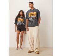 ASOS DESIGN - T-shirt unisex oversize nero slavato con stampe "Morgan Wallen" 2XS