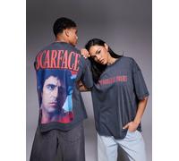 ASOS DESIGN - T-shirt unisex oversize nero slavato con stampe "Scarface" M