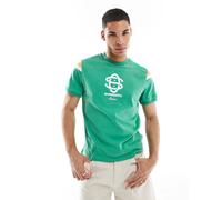 ASOS DESIGN - T-shirt verde con pannelli cut and sew con grafiche sportive L