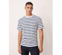 ASOS DESIGN - T-shirt vestibilità comoda a righe bianche e blu testurizzata-Multicolore XL