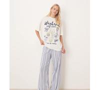 ASOS DESIGN Tall - Pigiama oversize con grafica Weekend Self Care con T-shirt e pantaloni a fondo ampio-Verde XS