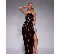 ASOS DESIGN Tall - Vestito lungo stile corsetto in velluto decorato color gelso con gonna sovrapposta drappeggiata-Rosso 46