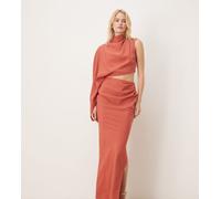 ASOS DESIGN Tall - Vestito midi accollato monospalla color ruggine con manica ad ali di pipistrello e cut-out-Rosso 42
