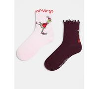 ASOS DESIGN - The Grinch - Confezione da 2 paia di calzini multicolore con volant sull'orlo One Size