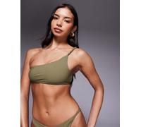 ASOS DESIGN - Tina Twisted - Crop top bikini kaki monospalla effetto carta-Verde 48