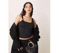 ASOS DESIGN - Top a canotta nero stretto in vita con dettaglio spallina oro M