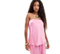 ASOS DESIGN - Top a fascia a trapezio taglio lungo in raso rosa in coordinato M
