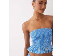ASOS DESIGN - Top a fascia arricciato blu a righe in coordinato-Multi 38