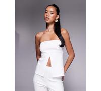 ASOS DESIGN - Top a fascia taglio lungo strutturato in tessuto ponte color avorio con spacco sul davanti in coordinato-Bianco L