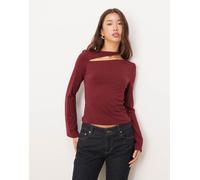 ASOS DESIGN - Top a maniche lunghe Cotton Touch color mora con cut-out-Rosso S