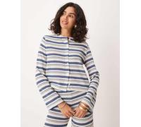 ASOS DESIGN - Top a maniche lunghe cut and sew color avorio e blu a righe in coordinato-Bianco M