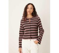 ASOS DESIGN - Top a maniche lunghe marrone cut and sew a righe con bottoni M