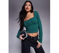 ASOS DESIGN - Top a maniche lunghe verde bottiglia con busto raccolto 40