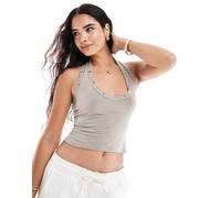 ASOS DESIGN - Top aderente grigio allacciato al collo con occhielli 48