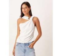 ASOS DESIGN - Top allacciato al collo con nodo color avorio con finiture-Rosso L