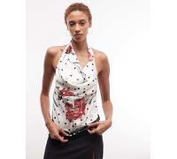 ASOS DESIGN - Top allacciato al collo in raso a pois a fiori-Multicolore 46