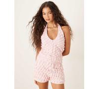 ASOS DESIGN - Top allacciato al collo rosa confetto con volant mix & match XS