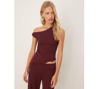 ASOS DESIGN - Top asimmetrico effetto maglia bordeaux con spalla scoperta in coordinato-Rosso M