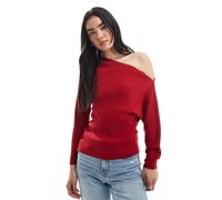 ASOS DESIGN - Top asimmetrico in maglia a coste rosso con spalla scoperta M