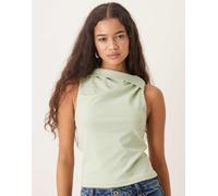 ASOS DESIGN - Top asimmetrico senza maniche color salvia con nodo-Rosso XS