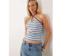 ASOS DESIGN - Top blu a righe allacciato al collo con incrocio e apertura a goccia-Multi L