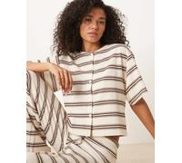 ASOS DESIGN - Top color avorio a righe con bottoni e design cut and sew-Bianco S