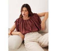 ASOS DESIGN - Top corto marrone in viscosa stropicciata a bolle in coordinato-Viola 50