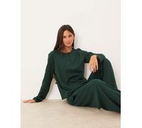 ASOS DESIGN - Top del pigiama mix & match verde bosco in cotone con maniche lunghe e scollo serafino-Rosso XS