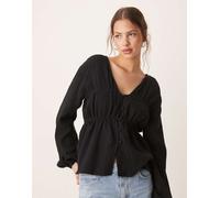 ASOS DESIGN - Top grembiule a maniche lunghe nero con bottoni 40